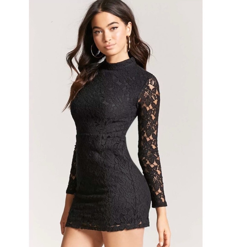 SOLD            Lace Long Sleeve Mini Knit Dress M